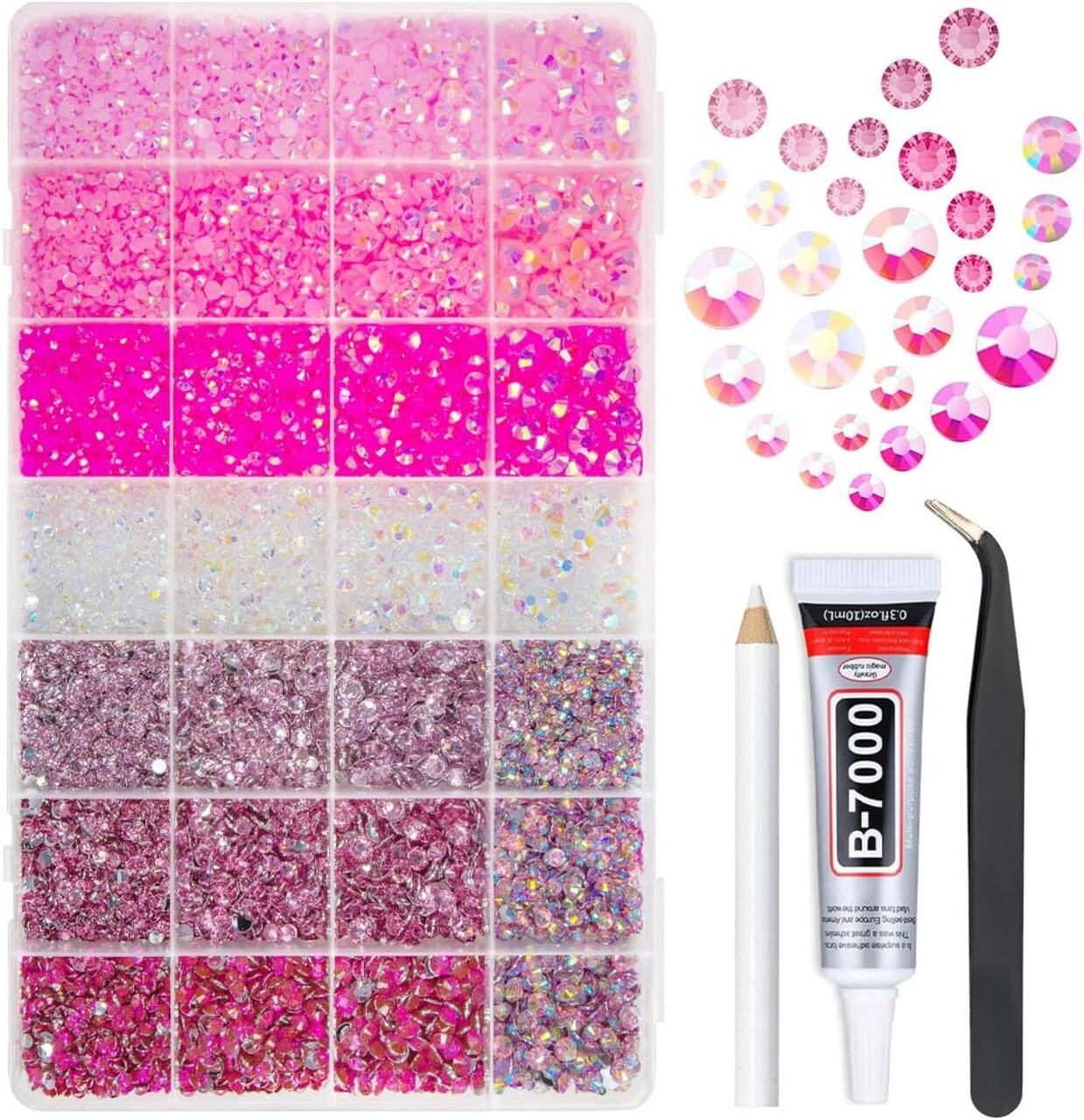 28 Types Pink Flatback Resin Rhinestones with Glue - 3mm-6mm (Pink Series)